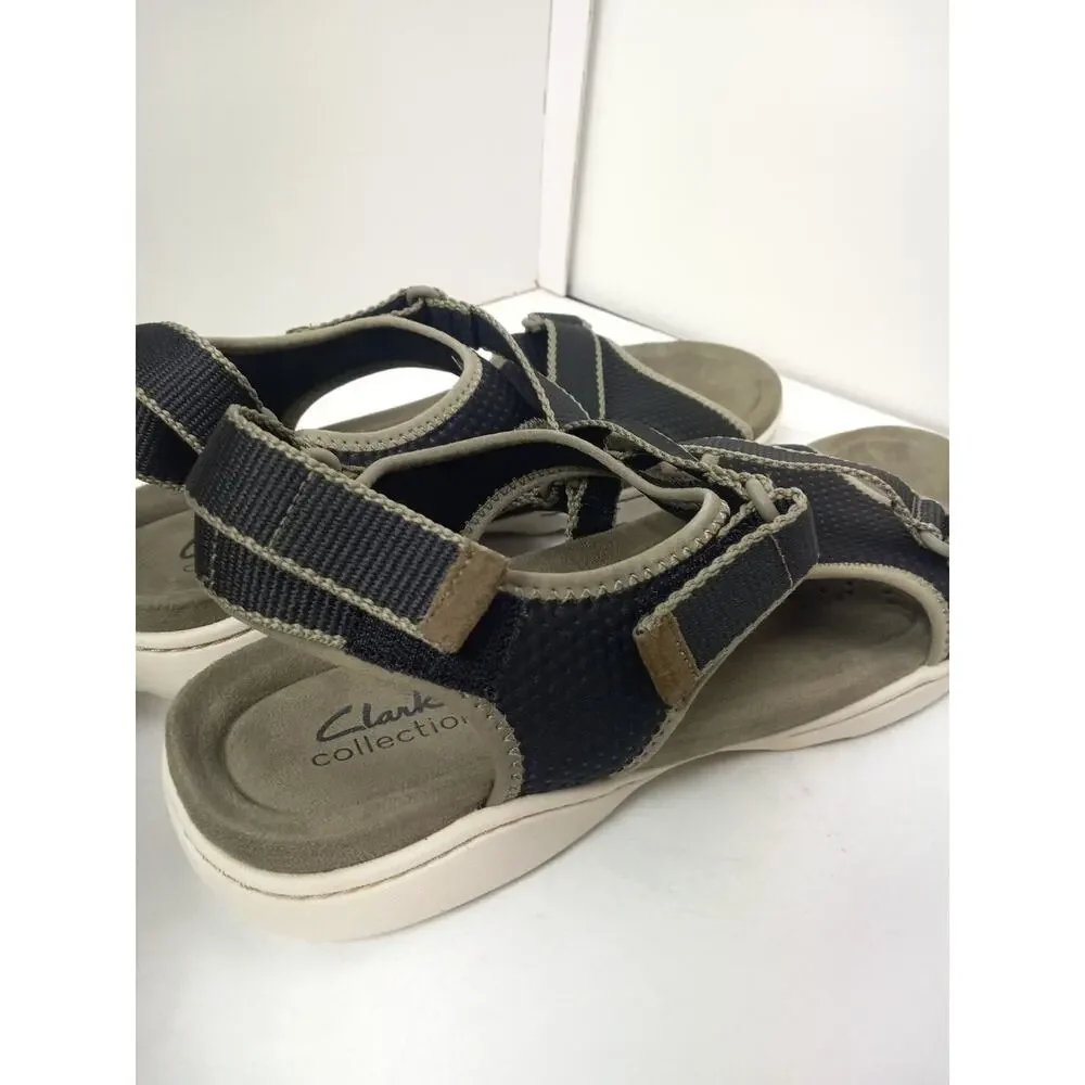 Clarks Womens Size 11 Amanda Stroll Flat Sandals Black Olive Outdoor Open Toe